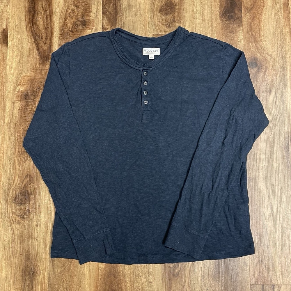 Tecovas Shirt Mens Large Blue Long Sleeve Henley Jersey Knit Pullover Casual